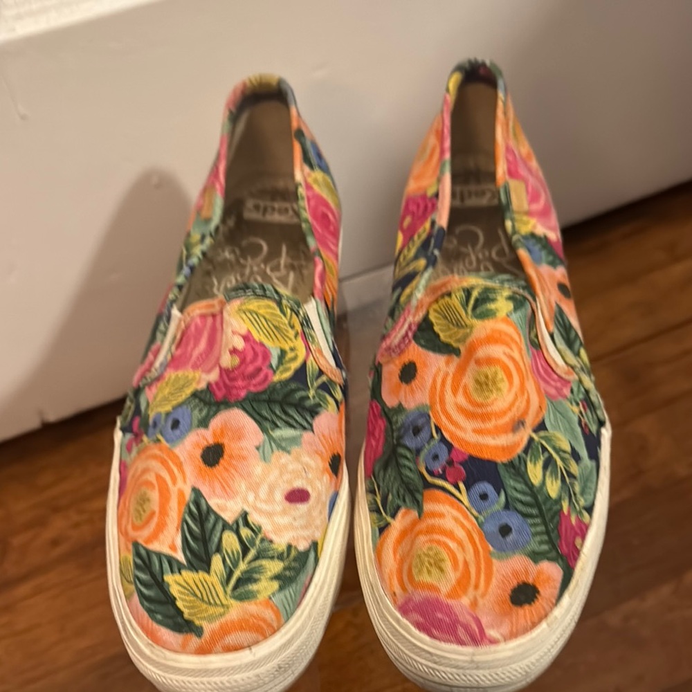 Keds Rifle Paper Co. Cream Floral Slip-On Sneakers with White Rubber Sole